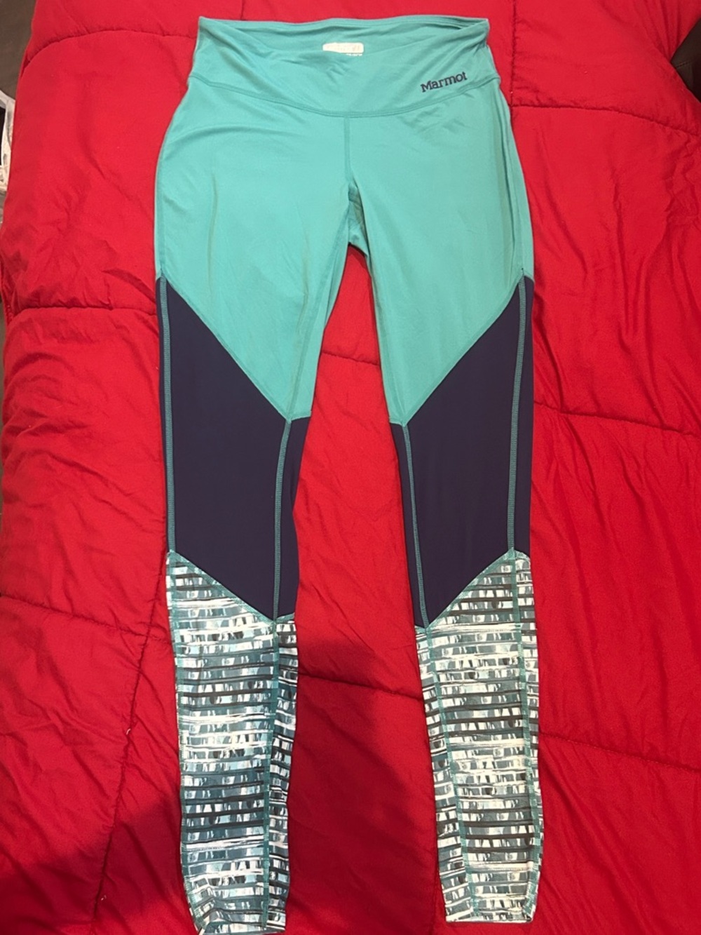 Marmot Lightweight Colorblock Leggings | XS | Turquoise/Navy | Summer